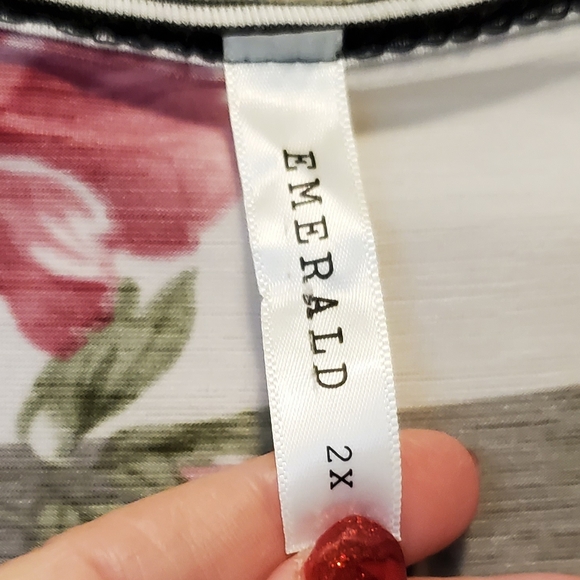 Gorgeous Floral and Striped Short Sleeve Top Size 2X - Picture 2 of 4